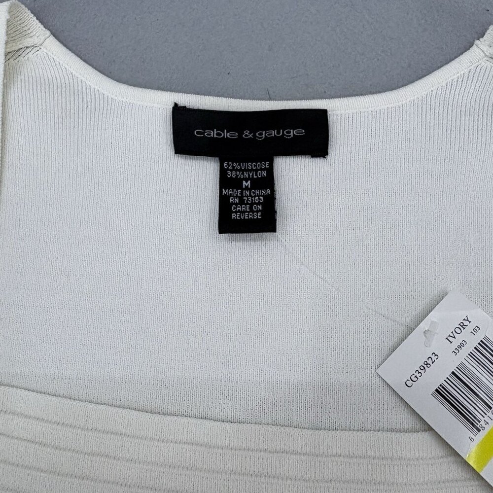Cable & Gauge Cream Tight Knit Sweater, Square Neck&Ribbed Design SZ Medium NWT - Picture 7 of 8